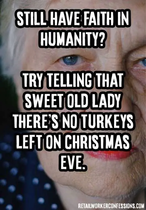 Angry old lady not happy with lack of turkeys at Christmas