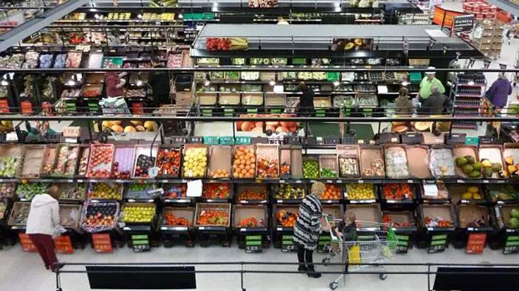 Photo of a whole ASDA store taken from near the ceiling. 