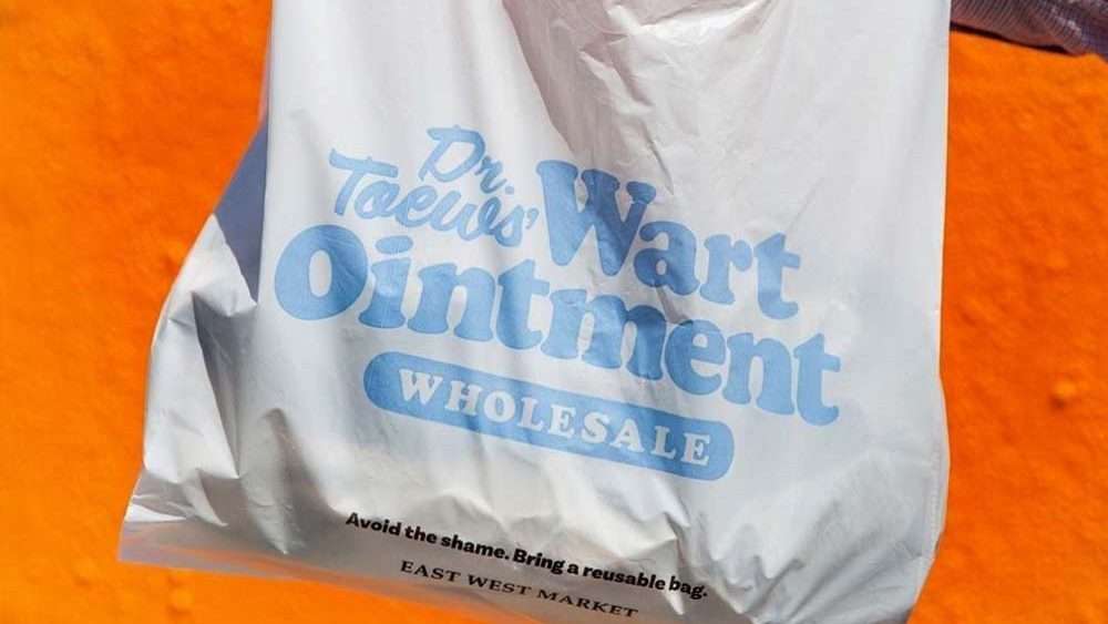 Plastic bag with "Wart Ointment" printed on it