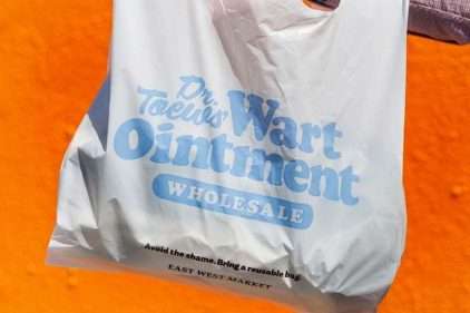 Plastic bag with "Wart Ointment" printed on it