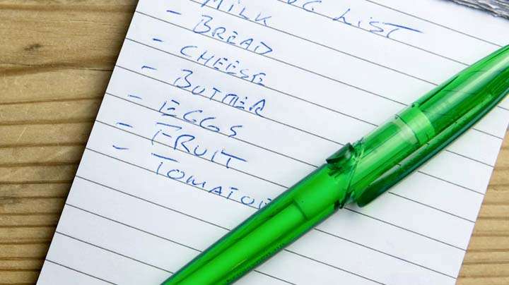 Shopping list on table with pen