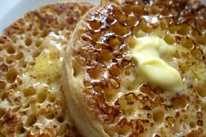 Two crumpets with butter