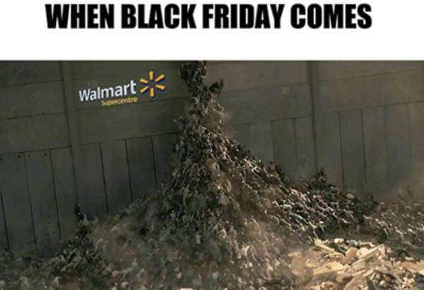 World War Z zombie invasion outside Walmart was almost ready made to become one of the funny Black Friday memes.