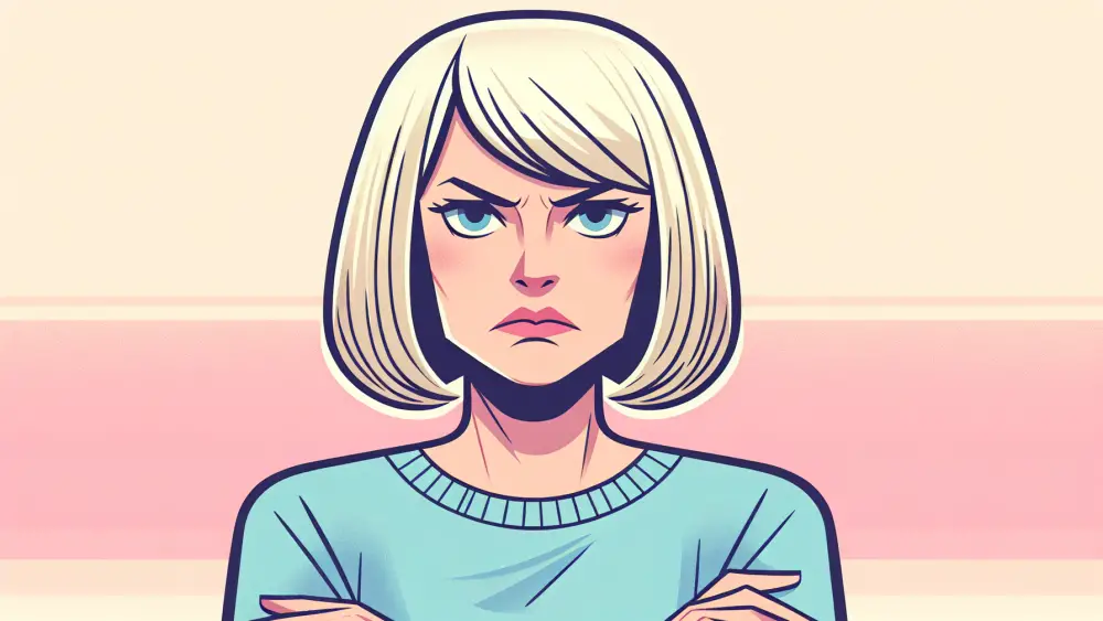 Illustration of a white woman with a disgruntled expression